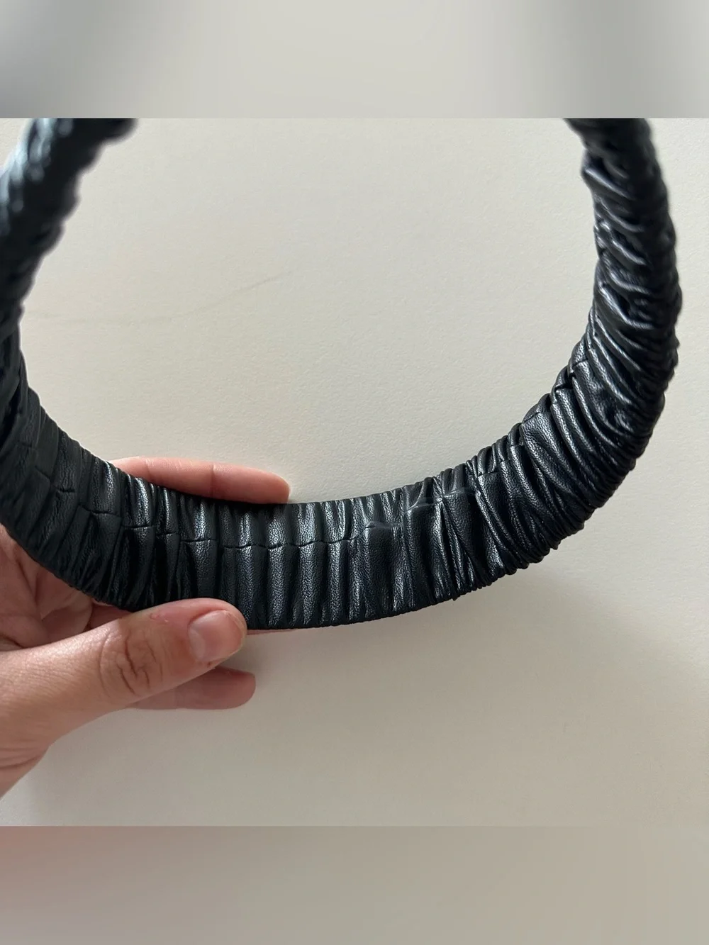 Vintage Black Preppy Genuine Leather Ruched Headband Scrunchie Minimalist  Nice